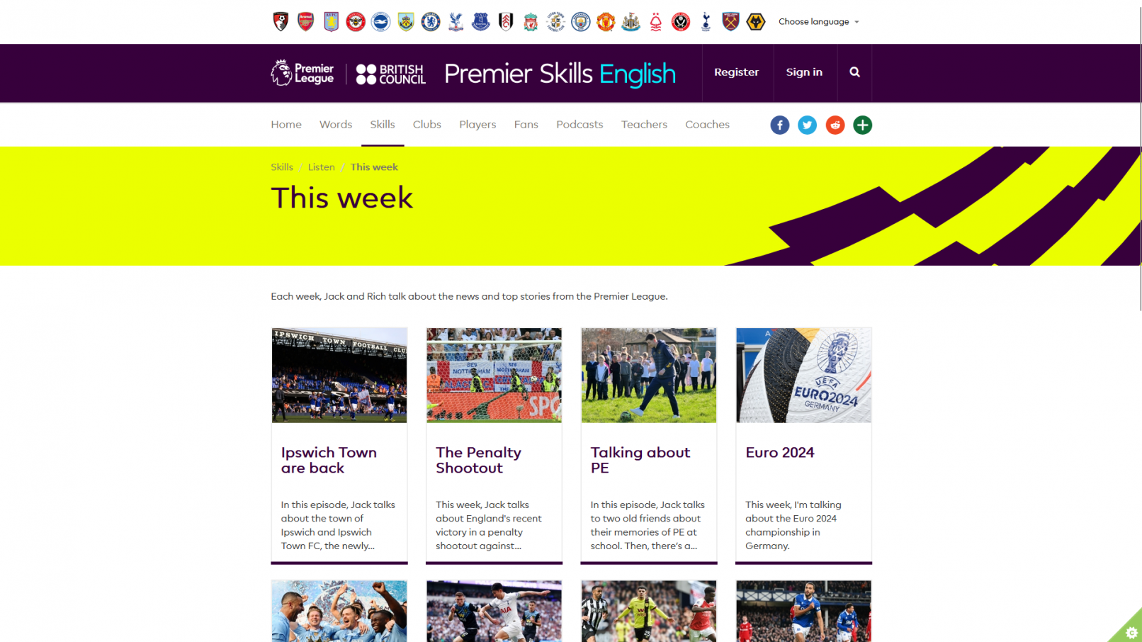 A screenshot from the Premier Skills English website
